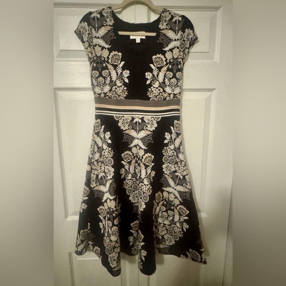 Anthropologie Ett:twa Soirée Midi Black and Cream Embroidered Dress - Picture 3 of 8